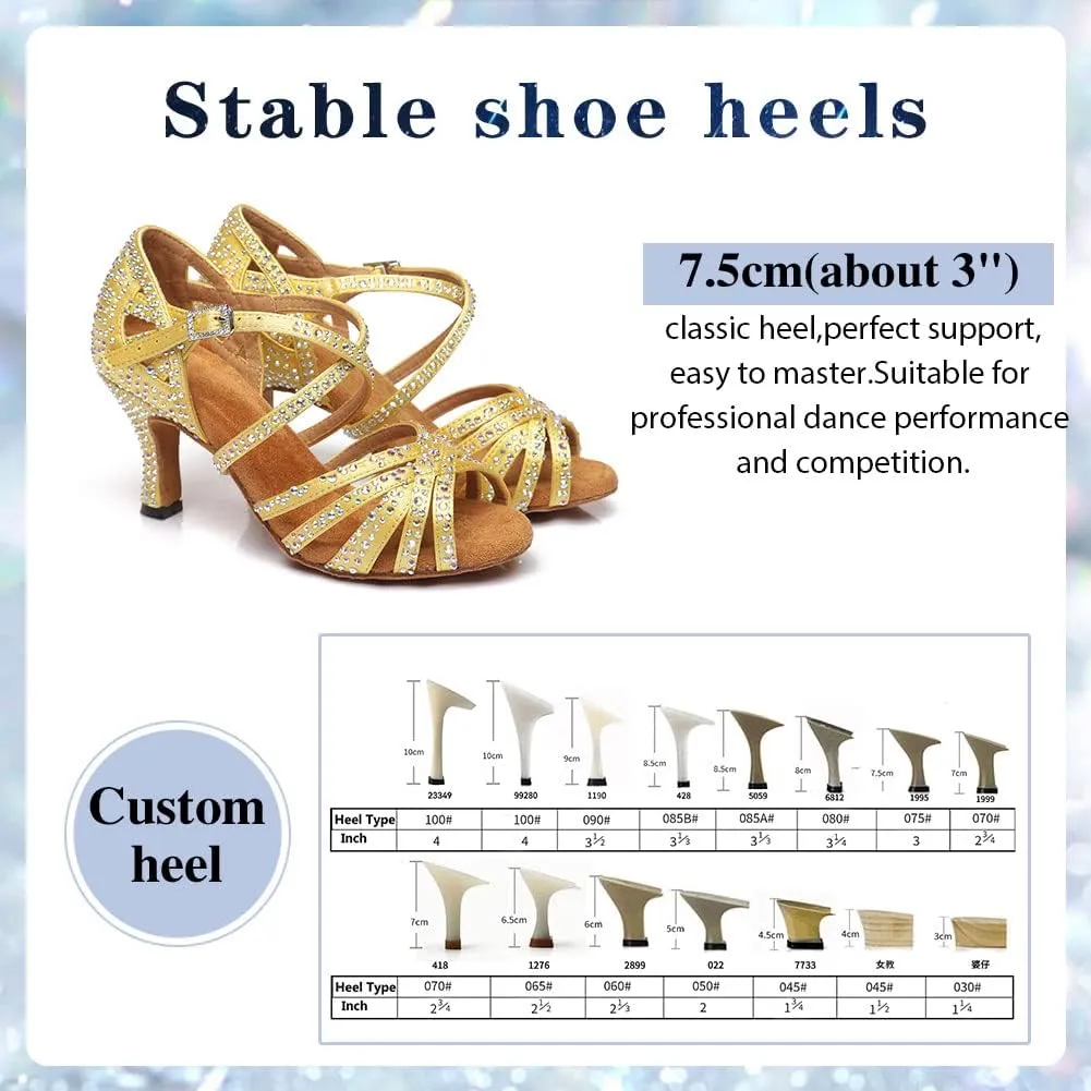 Ballroom Latin Dance Shoes for Women Rhinestone Open Toe Salsa Ballroom Performance Dance Heels