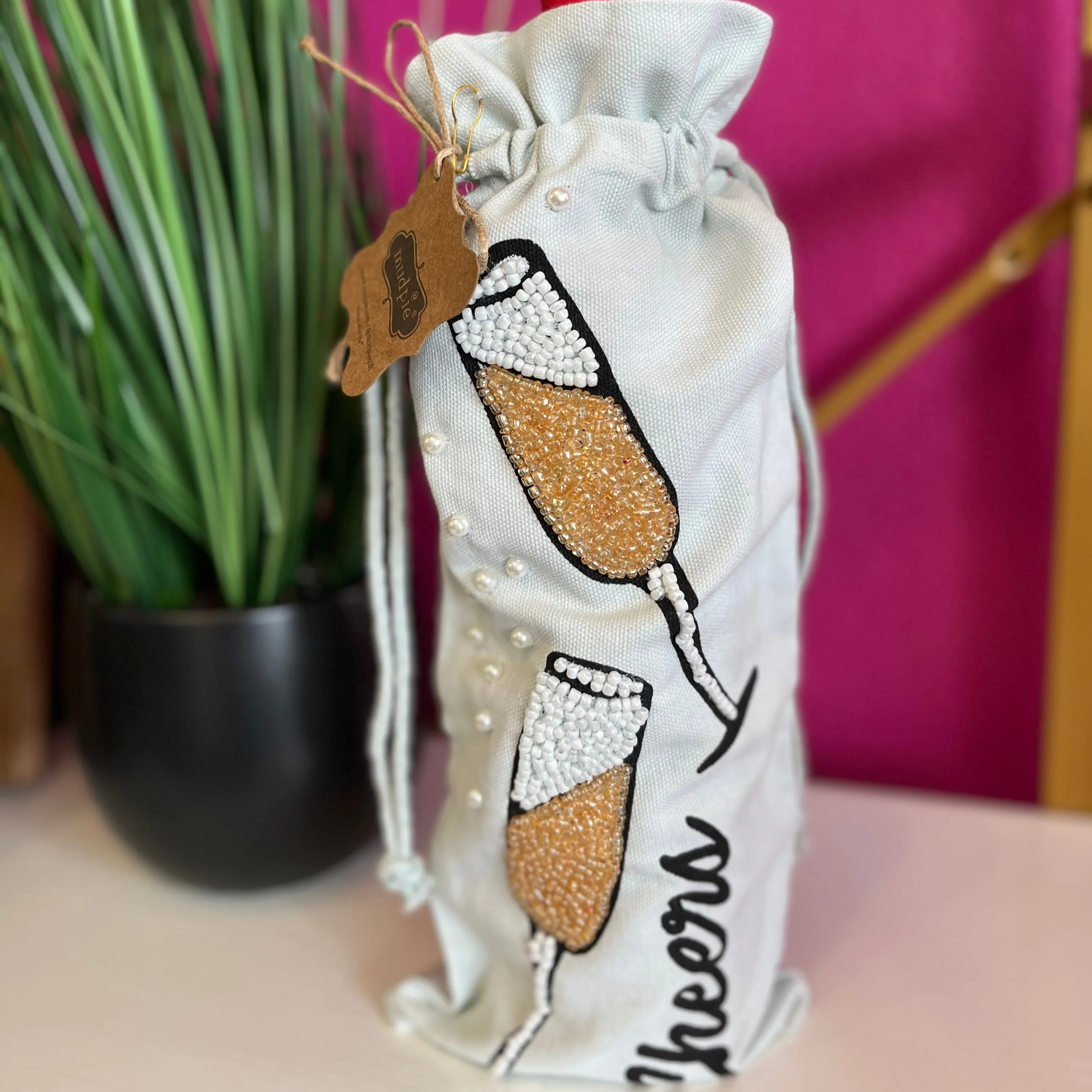 Beaded Champagne Glass Wine Bag