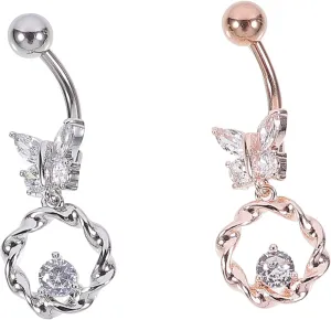 Belly Button Piercing Jewelry 2pcs Navel Rings Butterfly Shaped Zircon Jewelry Body Piercing Accessories