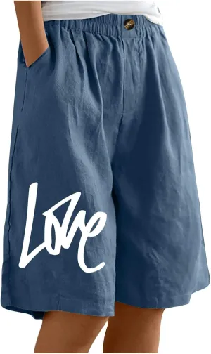 Bermuda Shorts for Women Cotton Linen Elastic High Waisted Casual Loose Shorts Comfy Lightweight Summer Shorts