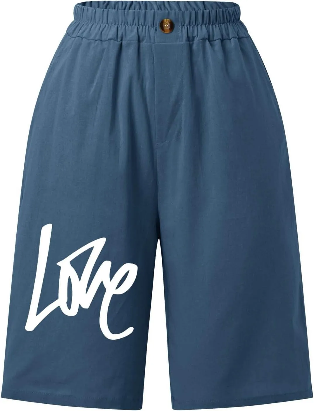 Bermuda Shorts for Women Cotton Linen Elastic High Waisted Casual Loose Shorts Comfy Lightweight Summer Shorts