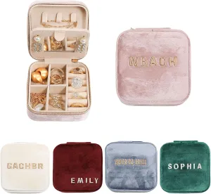 BJZLWJ Jewelry Box, Custom Bridesmaid Gift with Name, Personalized Graduation Gift, Travel Jewelry Case as Bachelorette Party Favors for Women Girls- Velvet Travel Jewelry Organizer