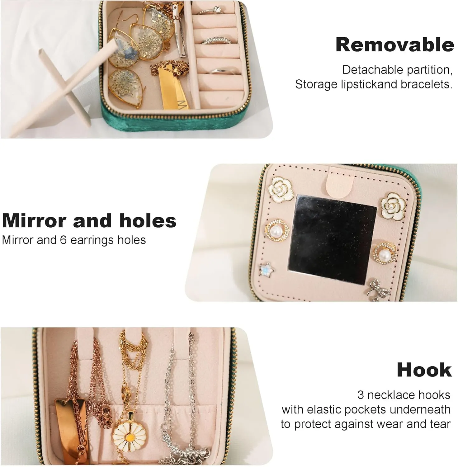 BJZLWJ Jewelry Box, Custom Bridesmaid Gift with Name, Personalized Graduation Gift, Travel Jewelry Case as Bachelorette Party Favors for Women Girls- Velvet Travel Jewelry Organizer