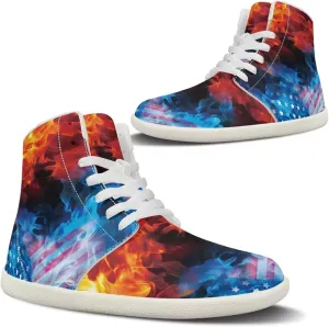 Blitz Flame Print Mens High Top Sneakers Womens Lightweight Wide Toe Barefoot Shoes Anti Slip Zero Drop Walking Shoes Sports Sneakers