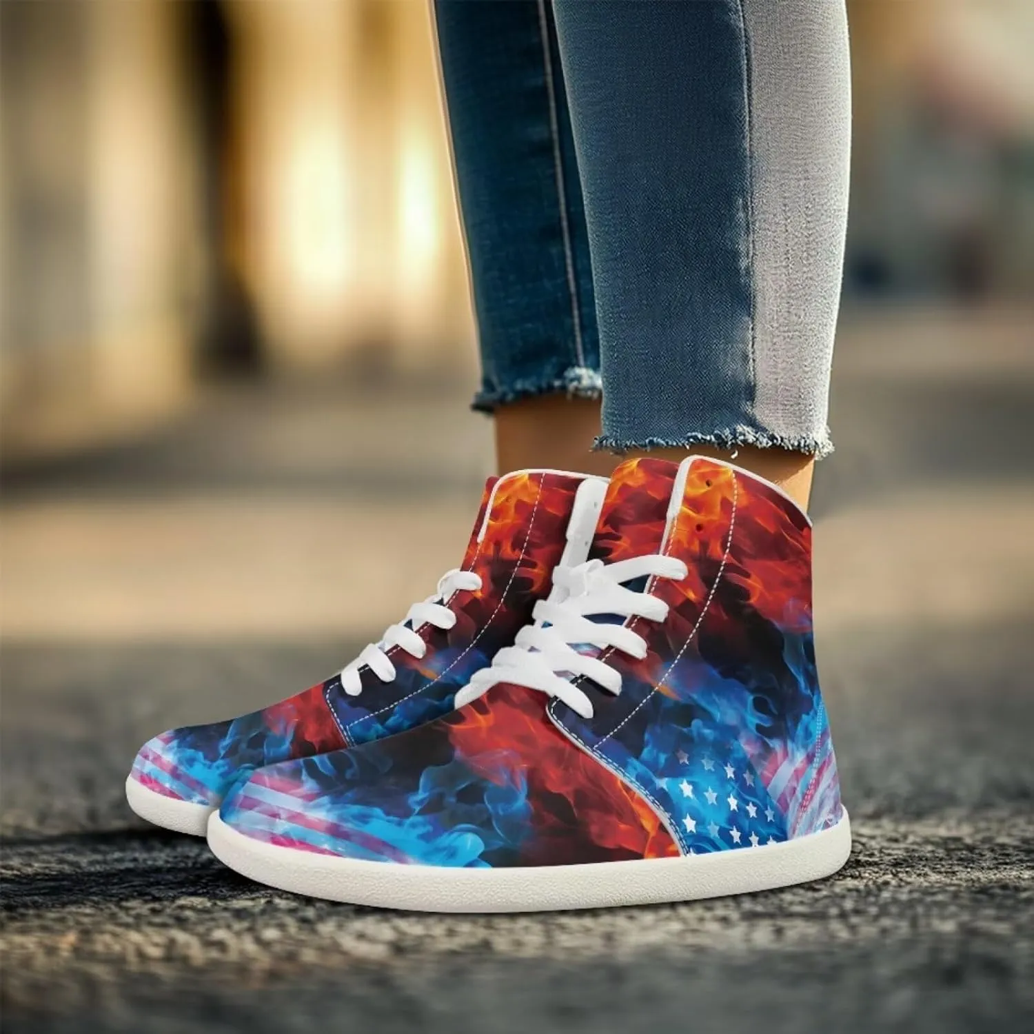 Blitz Flame Print Mens High Top Sneakers Womens Lightweight Wide Toe Barefoot Shoes Anti Slip Zero Drop Walking Shoes Sports Sneakers