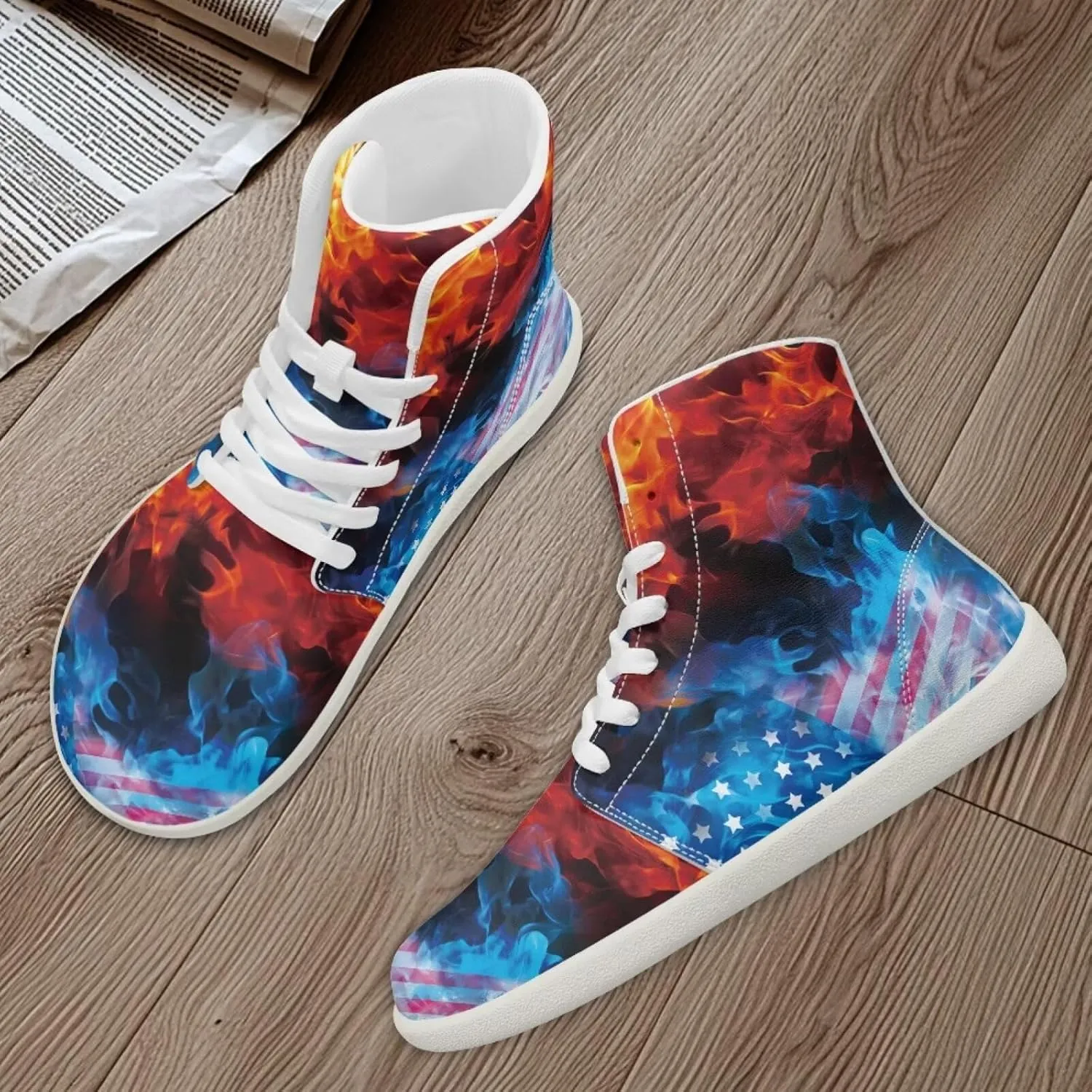 Blitz Flame Print Mens High Top Sneakers Womens Lightweight Wide Toe Barefoot Shoes Anti Slip Zero Drop Walking Shoes Sports Sneakers