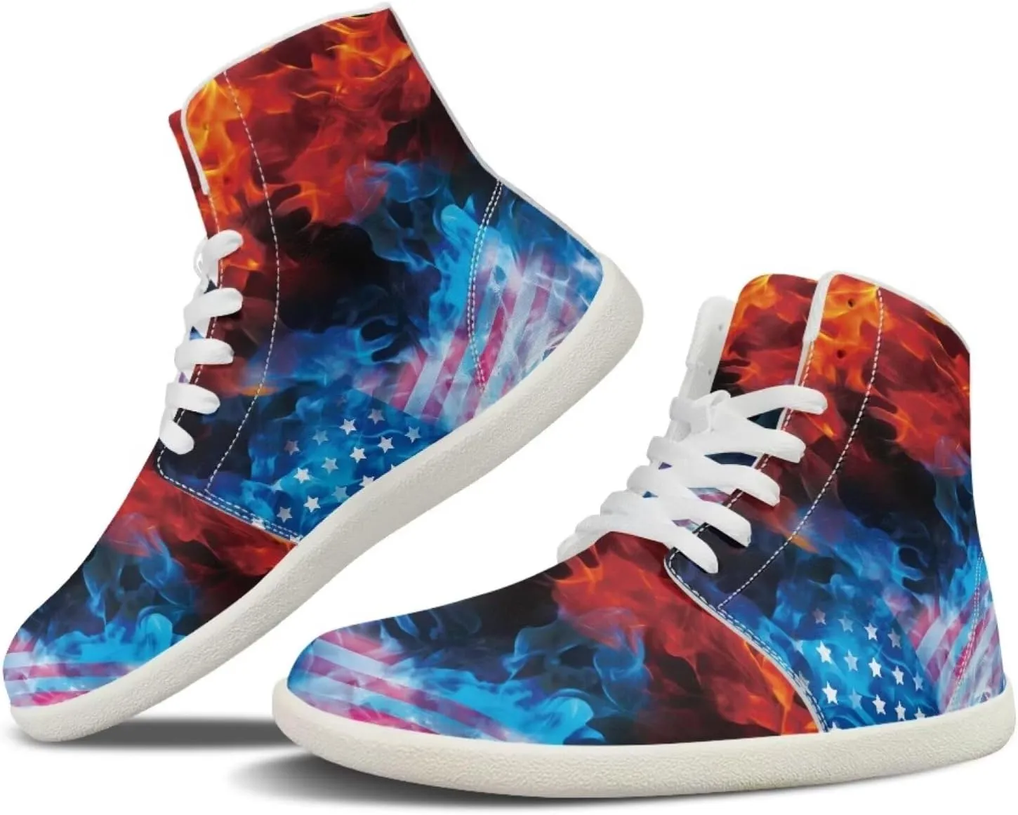 Blitz Flame Print Mens High Top Sneakers Womens Lightweight Wide Toe Barefoot Shoes Anti Slip Zero Drop Walking Shoes Sports Sneakers