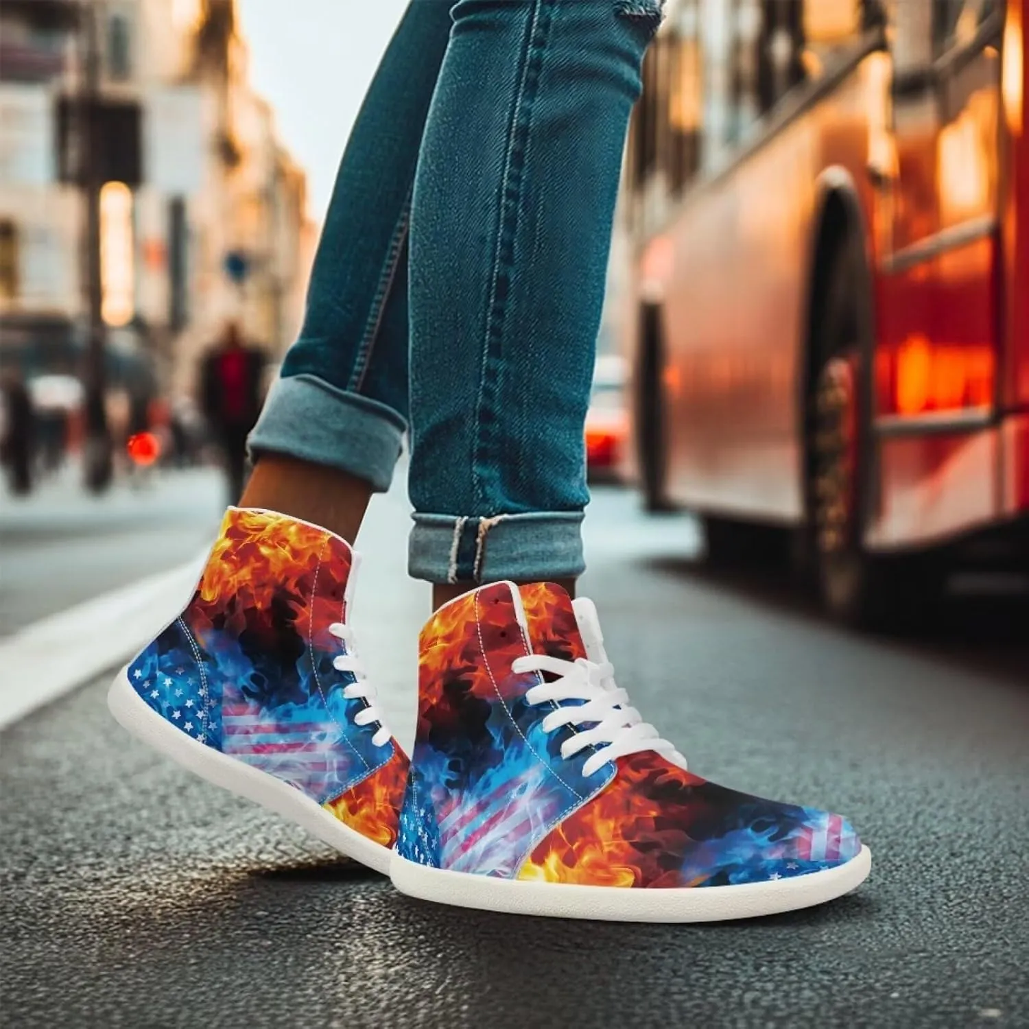 Blitz Flame Print Mens High Top Sneakers Womens Lightweight Wide Toe Barefoot Shoes Anti Slip Zero Drop Walking Shoes Sports Sneakers