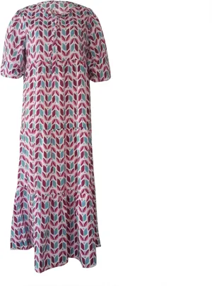 Boho Maxi Dresses for Women 2025 Casual Smocked Geometric Print Puffy Sleeve Dress with Tie Loose Soft Swing Long Dress