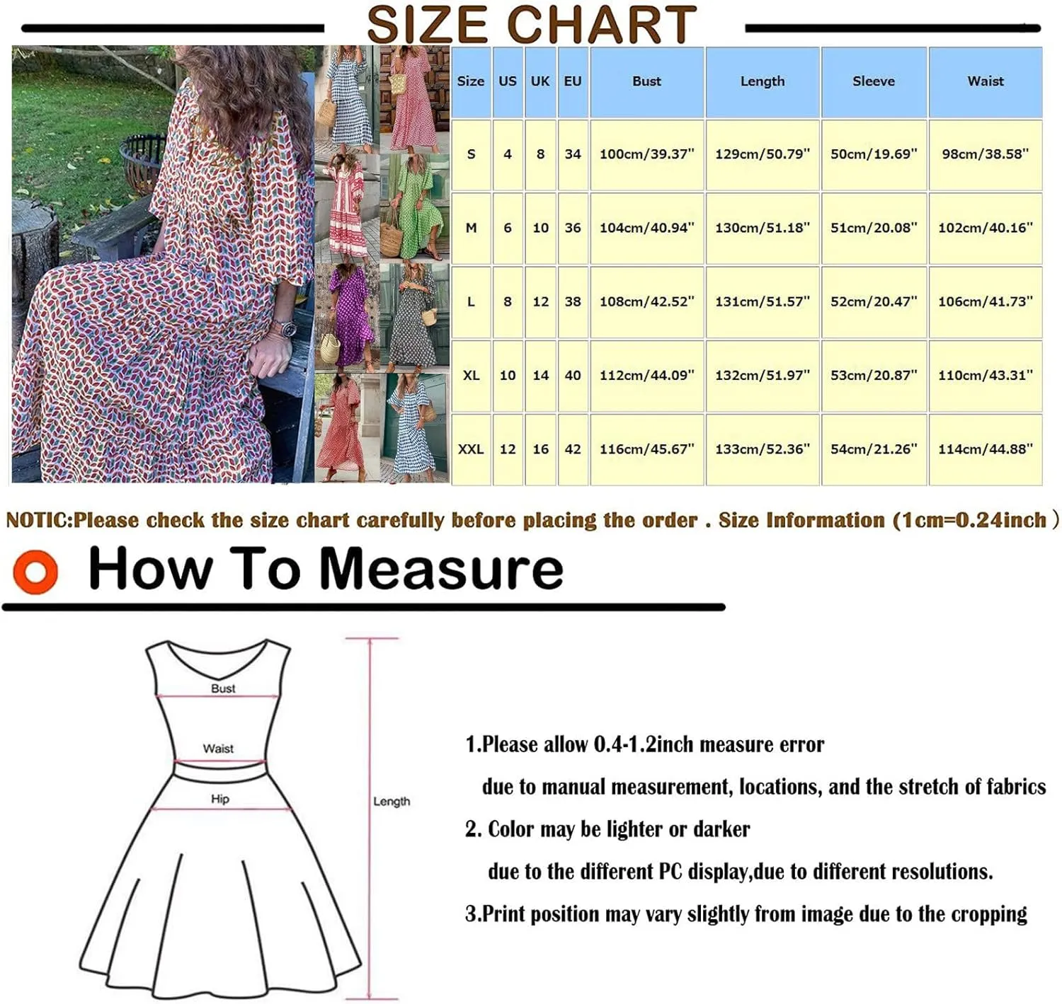 Boho Maxi Dresses for Women 2025 Casual Smocked Geometric Print Puffy Sleeve Dress with Tie Loose Soft Swing Long Dress