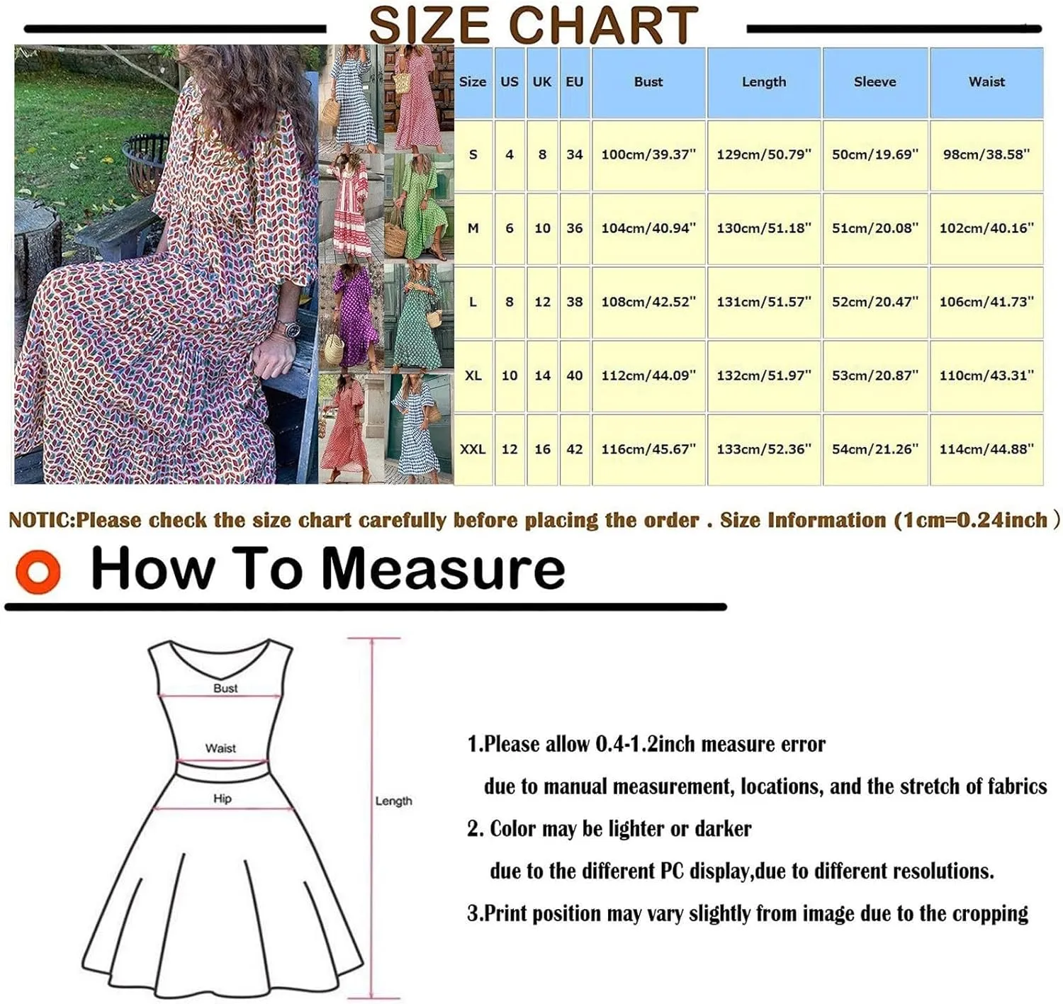 Boho Maxi Dresses for Women 2025 Casual Smocked Geometric Print Puffy Sleeve Dress with Tie Loose Soft Swing Long Dress