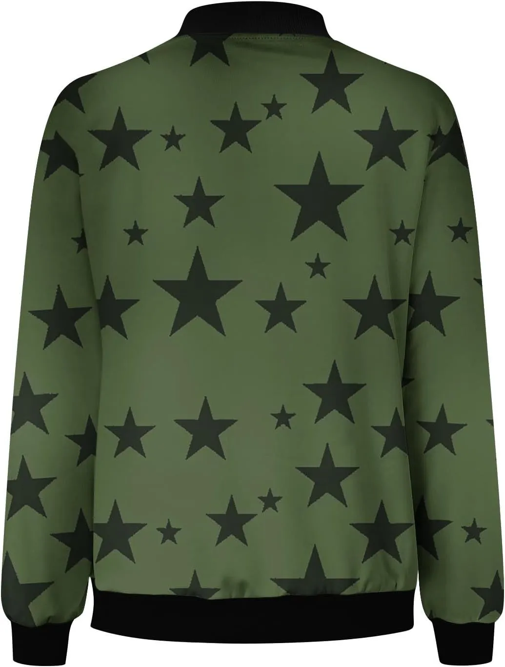 Bomber Jacket Women Star Printed Casual Coat Zip Up Outerwear Windbreaker with Pockets 2024 Fall Fashion Clothes