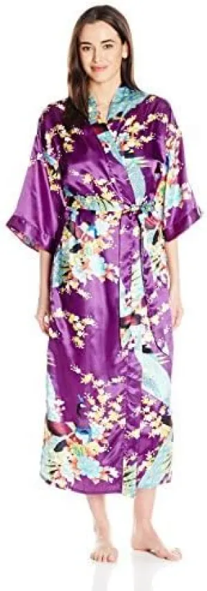 Bottoms Out Women's Printed Satin Long Kimono Robe