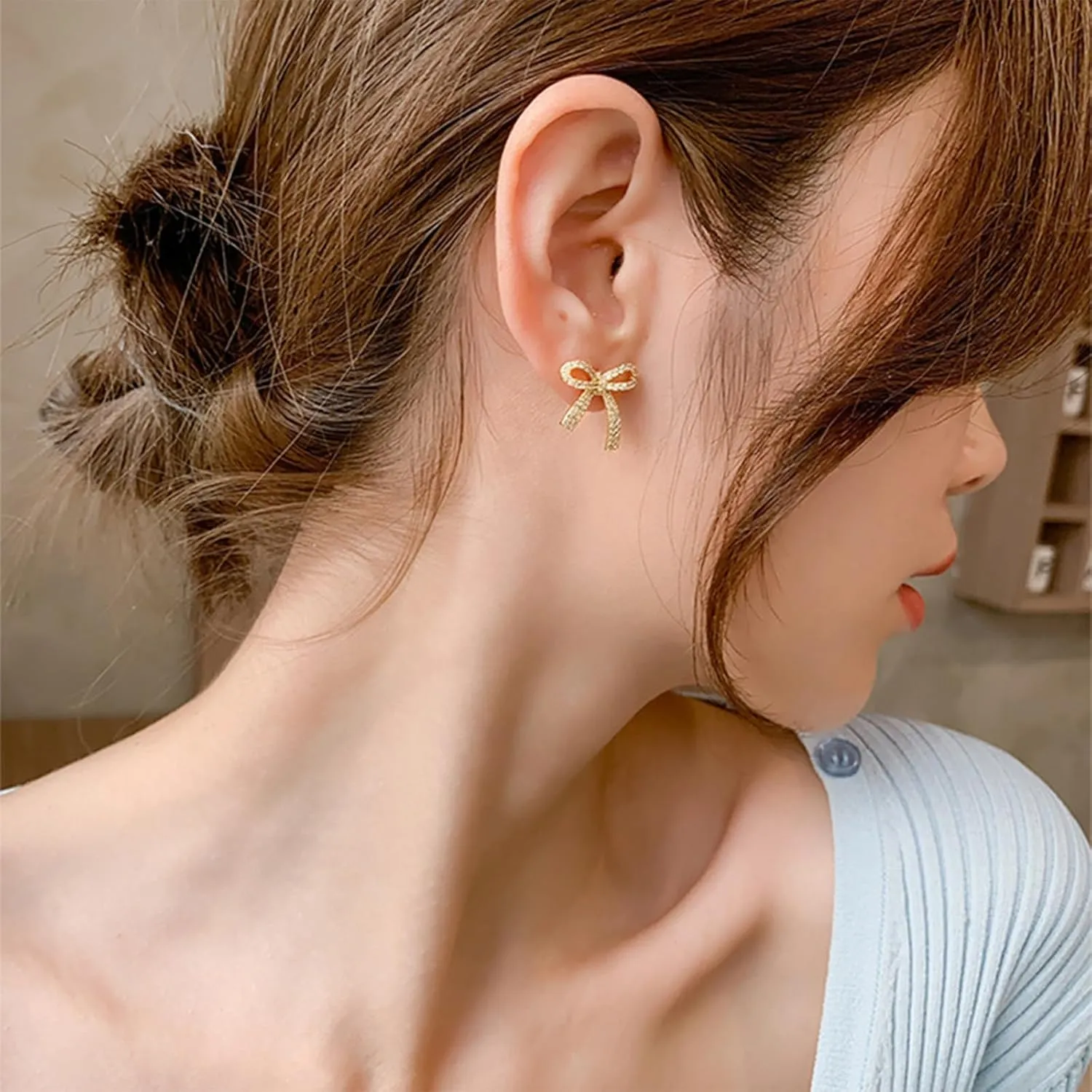 Bow Necklace Earrings Bracelet Bow Jewelry Sets for Women Dainty Gold Jewelry Set Bowknot Pendant Necklace Ribbon Stud Earrings Trendy Stuff Jewelry Gifts