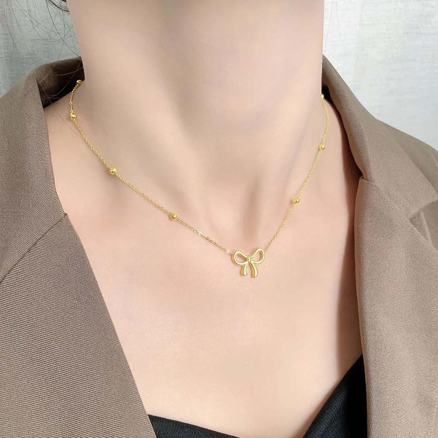 Bow Necklace Earrings Bracelet Bow Jewelry Sets for Women Dainty Gold Jewelry Set Bowknot Pendant Necklace Ribbon Stud Earrings Trendy Stuff Jewelry Gifts