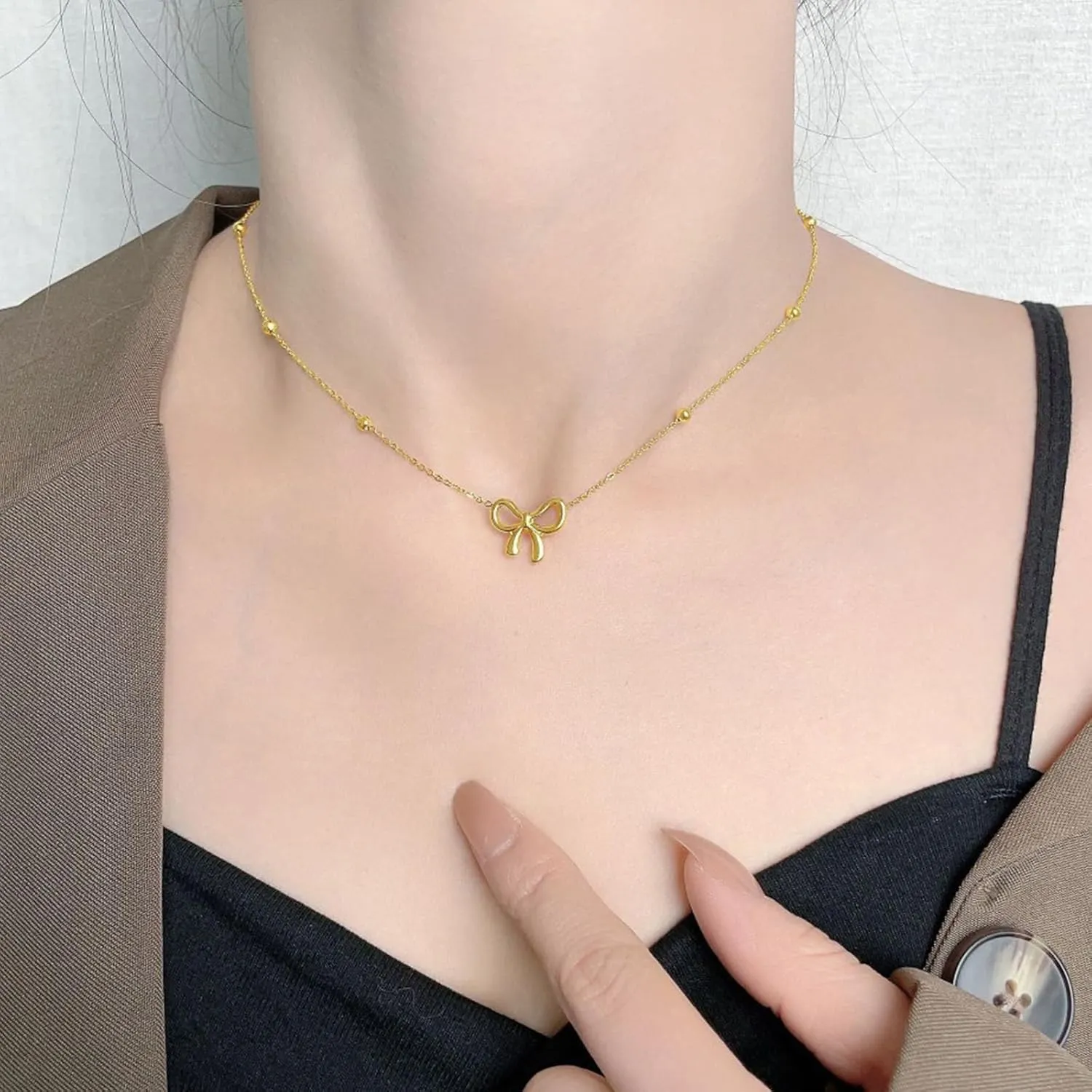 Bow Necklace Earrings Bracelet Bow Jewelry Sets for Women Dainty Gold Jewelry Set Bowknot Pendant Necklace Ribbon Stud Earrings Trendy Stuff Jewelry Gifts