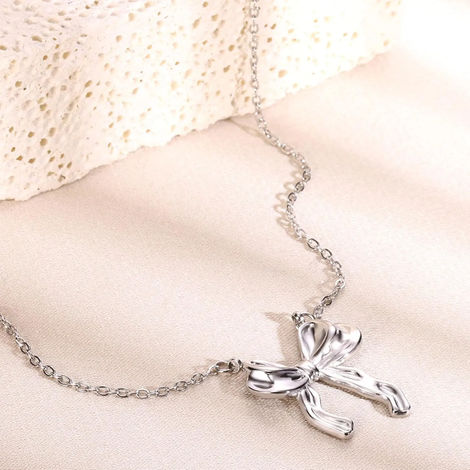 Bow Necklace Earrings Bracelet Bow Jewelry Sets for Women Dainty Gold Jewelry Set Bowknot Pendant Necklace Ribbon Stud Earrings Trendy Stuff Jewelry Gifts
