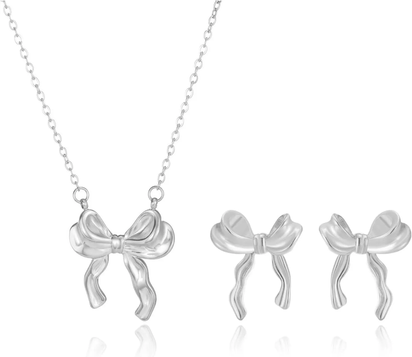 Bow Necklace Earrings Bracelet Bow Jewelry Sets for Women Dainty Gold Jewelry Set Bowknot Pendant Necklace Ribbon Stud Earrings Trendy Stuff Jewelry Gifts