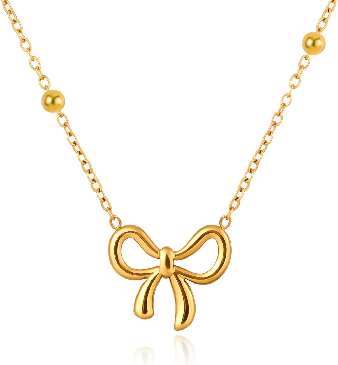 Bow Necklace, Gold Bow Jewelry Dainty Gold Pendant Necklace Gold Necklace Stack Cute Jewelry Bowknot Necklace Plated Ribbon Necklaces Fashion Jewelry Gifts for Women