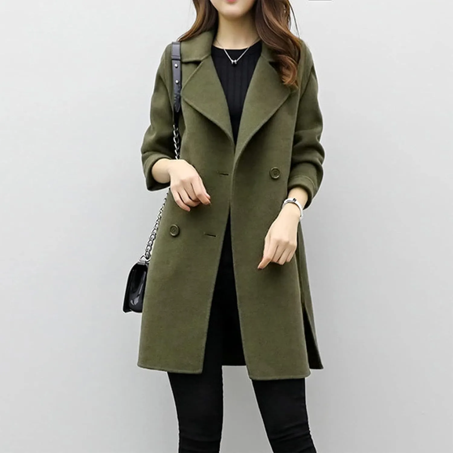 BOXIACEY Pea Coats for Women Wool Blend Winter Coat Double Breasted Trench Coat Elegant Lapel Collar Long Trench Coat