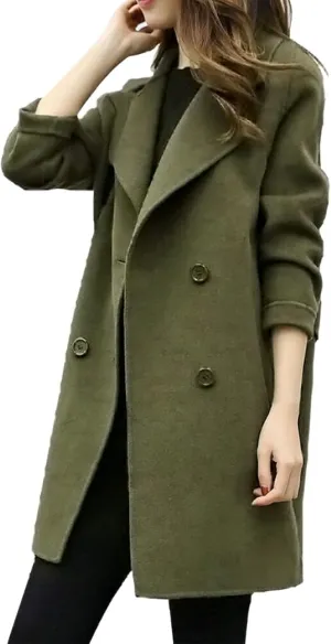BOXIACEY Pea Coats for Women Wool Blend Winter Coat Double Breasted Trench Coat Elegant Lapel Collar Long Trench Coat