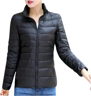 BOXIACEY Women's Puffer Jacket - Packable, Lightweight Down Jacket with Stand Collar, Quilted, Pockets
