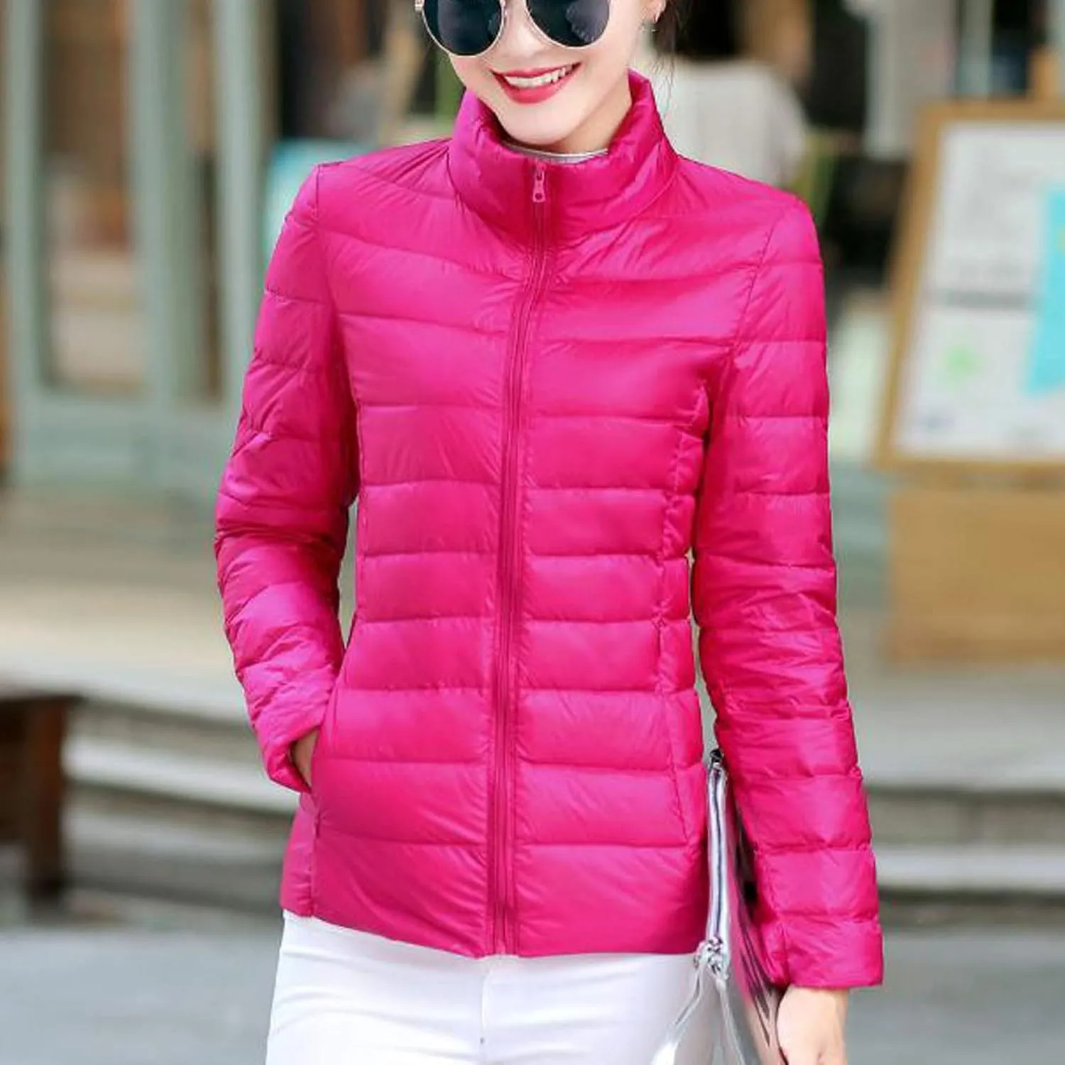 BOXIACEY Women's Puffer Jacket - Packable, Lightweight Down Jacket with Stand Collar, Quilted, Pockets