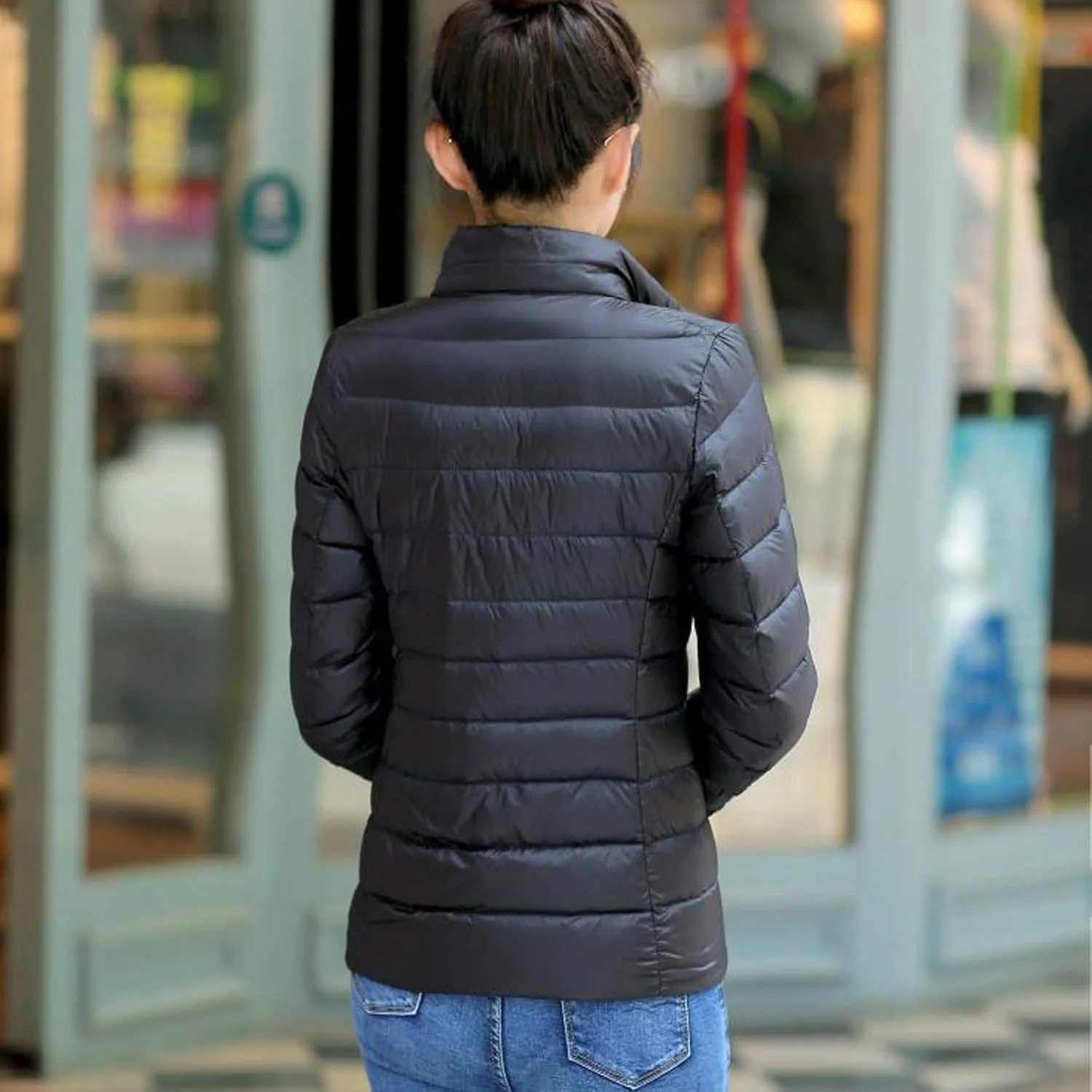 BOXIACEY Women's Puffer Jacket - Packable, Lightweight Down Jacket with Stand Collar, Quilted, Pockets