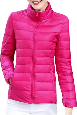 BOXIACEY Women's Puffer Jacket - Packable, Lightweight Down Jacket with Stand Collar, Quilted, Pockets