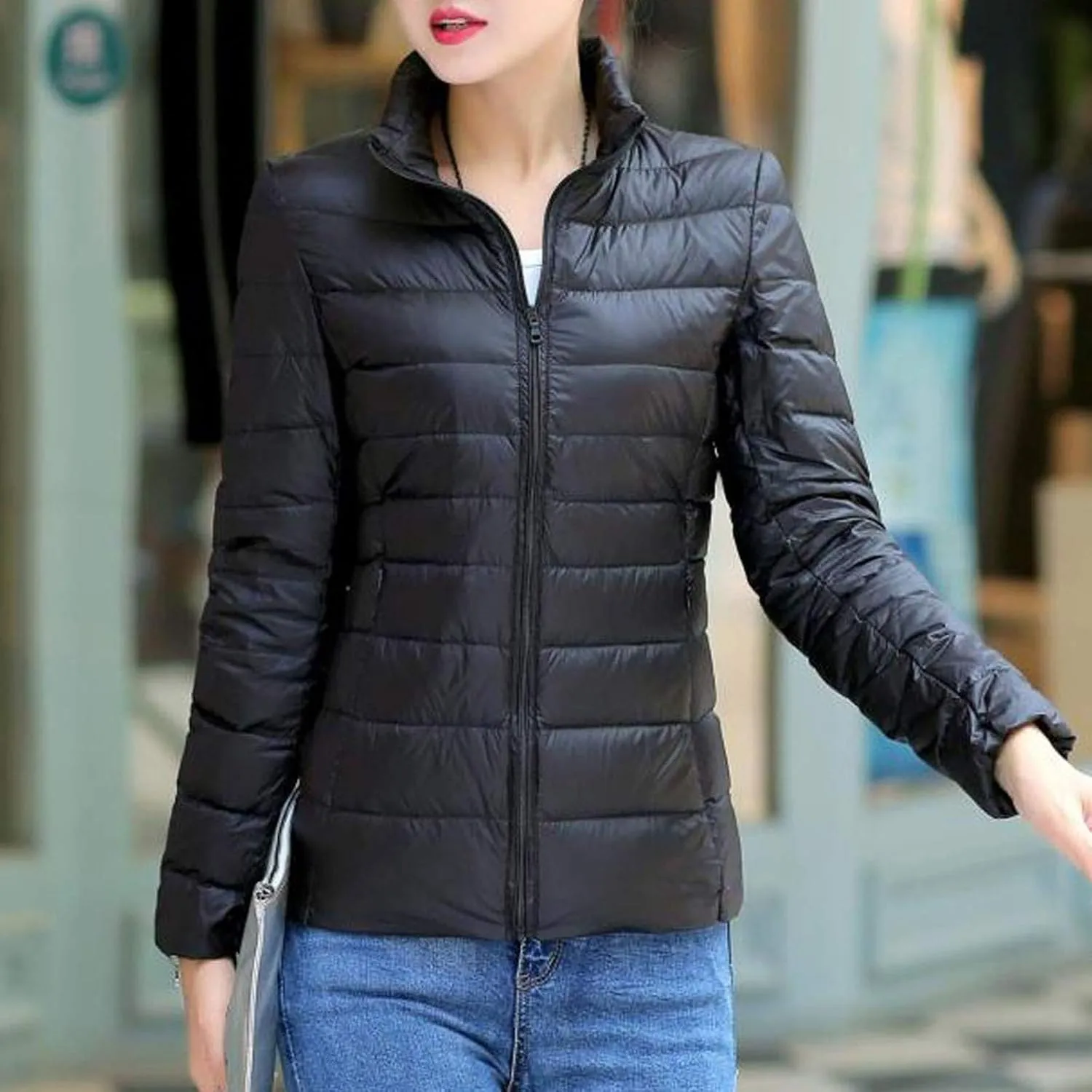 BOXIACEY Women's Puffer Jacket - Packable, Lightweight Down Jacket with Stand Collar, Quilted, Pockets