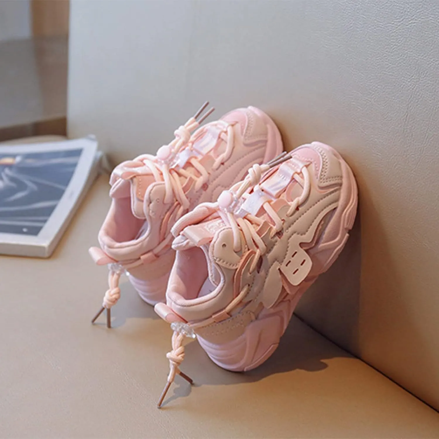 Boys Girls Solid Strap Tennis Shoes Thick Soles Non Slip Comfortable Breathable Running Athletic Sport Sneakers