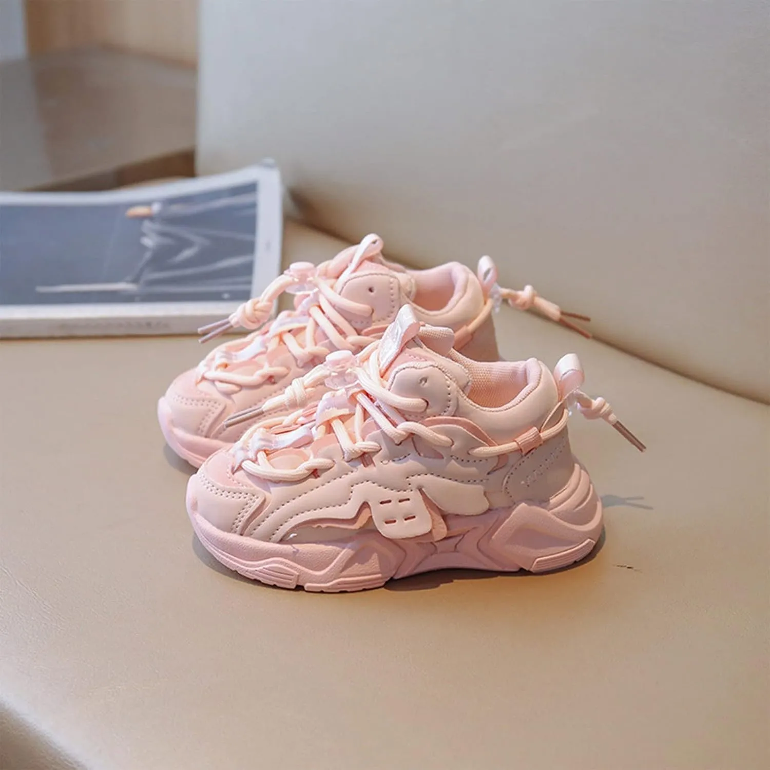 Boys Girls Solid Strap Tennis Shoes Thick Soles Non Slip Comfortable Breathable Running Athletic Sport Sneakers