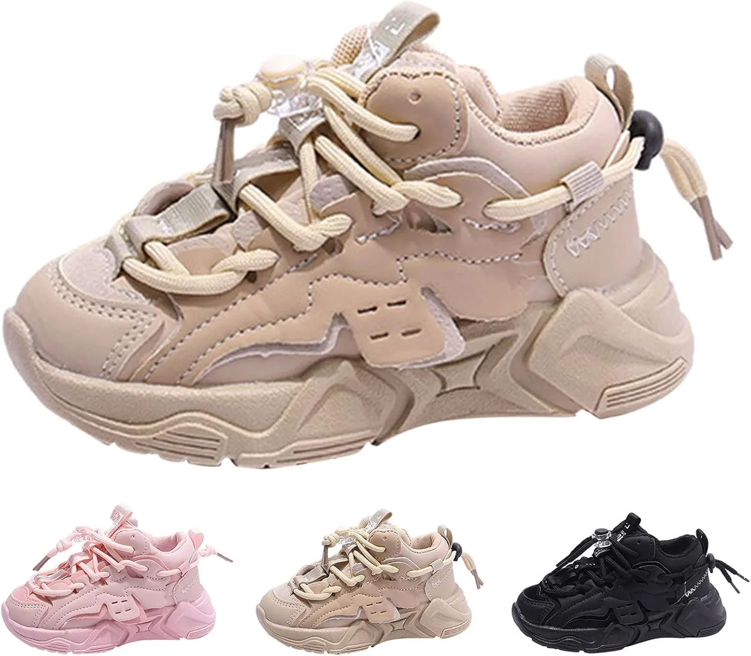 Boys Girls Solid Strap Tennis Shoes Thick Soles Non Slip Comfortable Breathable Running Athletic Sport Sneakers