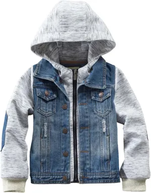 Boys Jean Jacket Kids Hooded Denim Jackets Zipper Outerwear Coat
