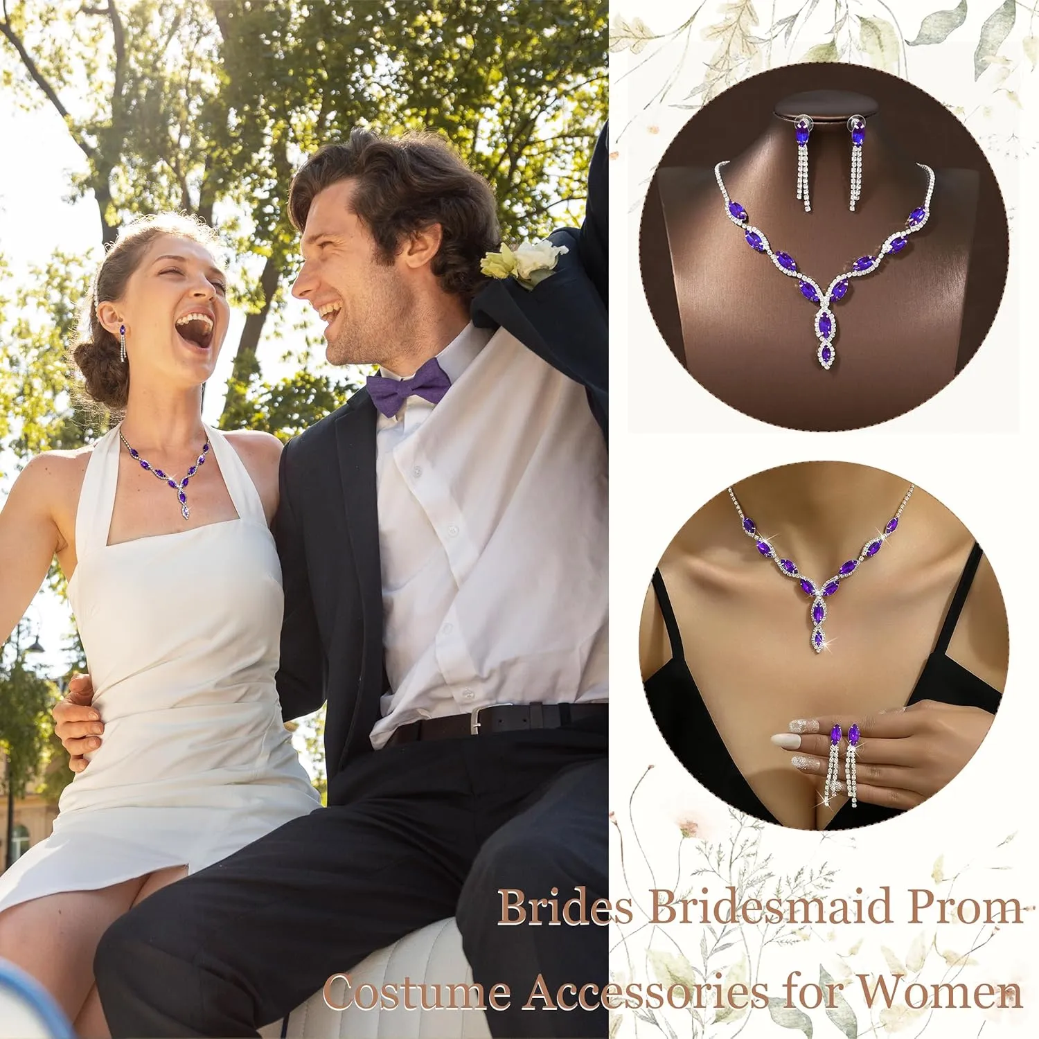 Bridal Wedding Jewelry Sets for Brides Bridesmaid Formal Rhinestone Necklace and Earrings Set Costume Jewelry for Women Prom Jewelry Set Accessories for Wedding Day