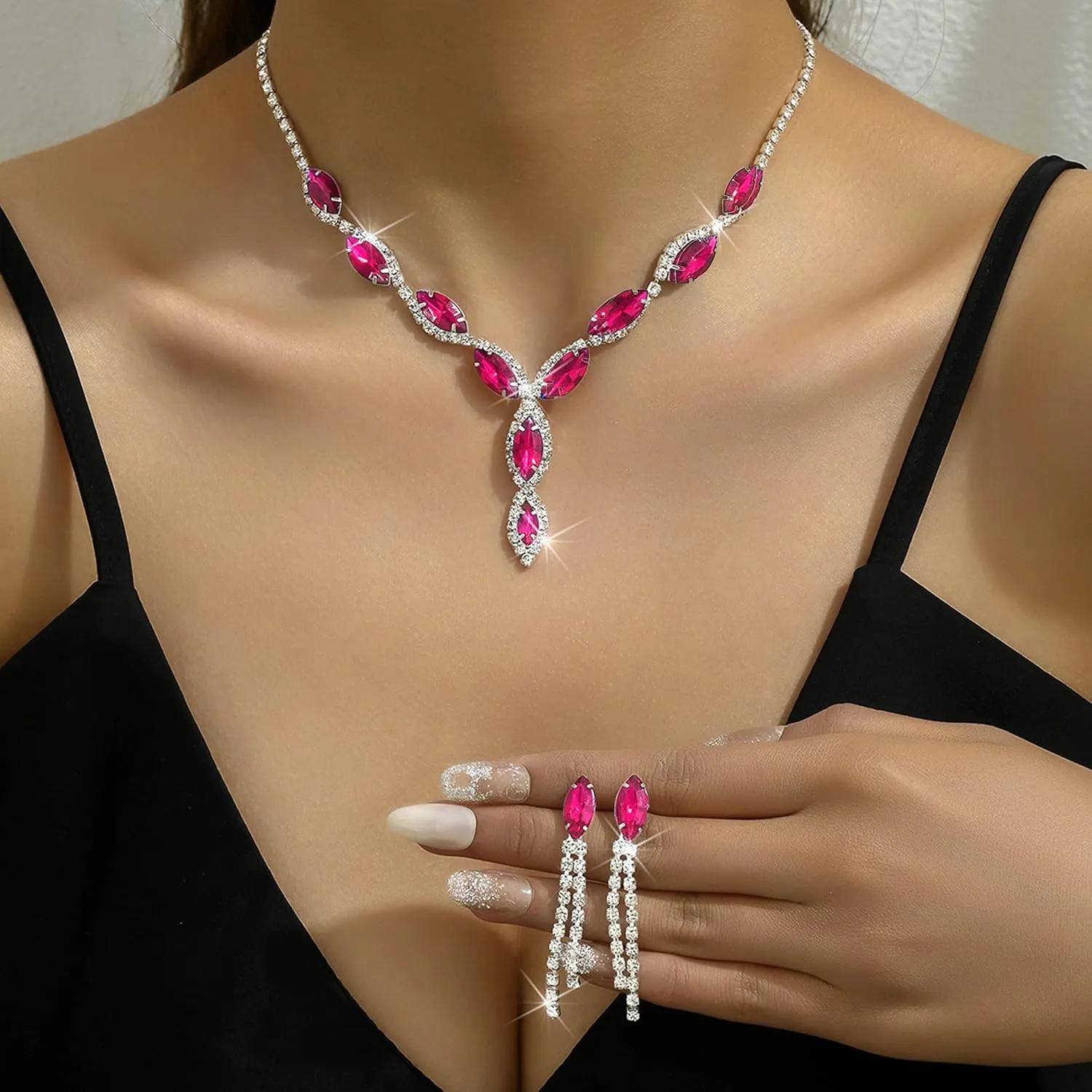Bridal Wedding Jewelry Sets for Brides Bridesmaid Formal Rhinestone Necklace and Earrings Set Costume Jewelry for Women Prom Jewelry Set Accessories for Wedding Day