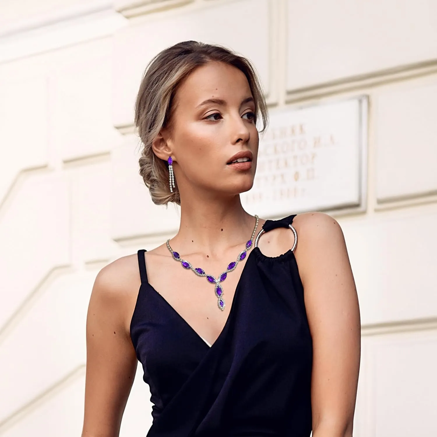 Bridal Wedding Jewelry Sets for Brides Bridesmaid Formal Rhinestone Necklace and Earrings Set Costume Jewelry for Women Prom Jewelry Set Accessories for Wedding Day