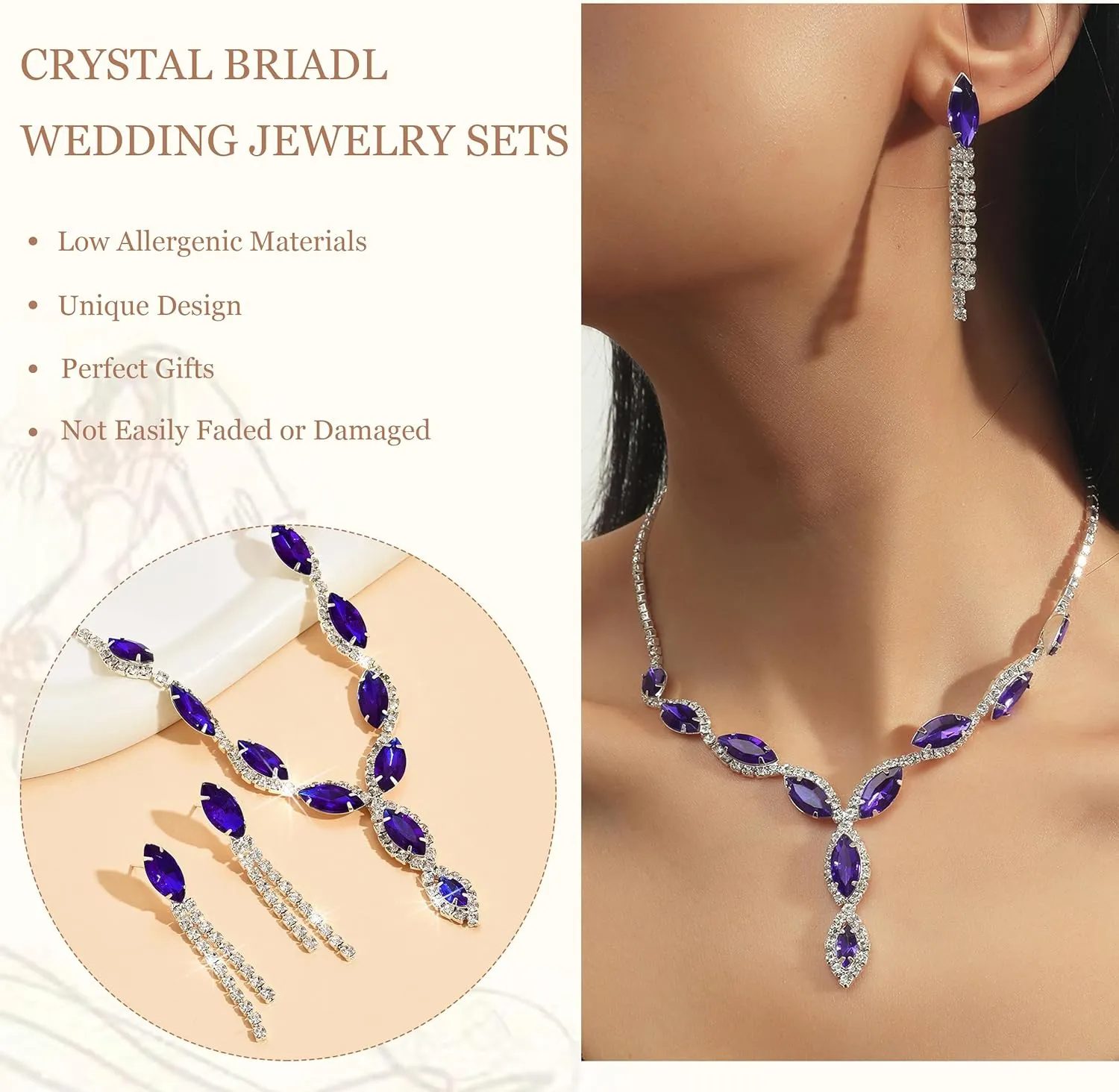 Bridal Wedding Jewelry Sets for Brides Bridesmaid Formal Rhinestone Necklace and Earrings Set Costume Jewelry for Women Prom Jewelry Set Accessories for Wedding Day