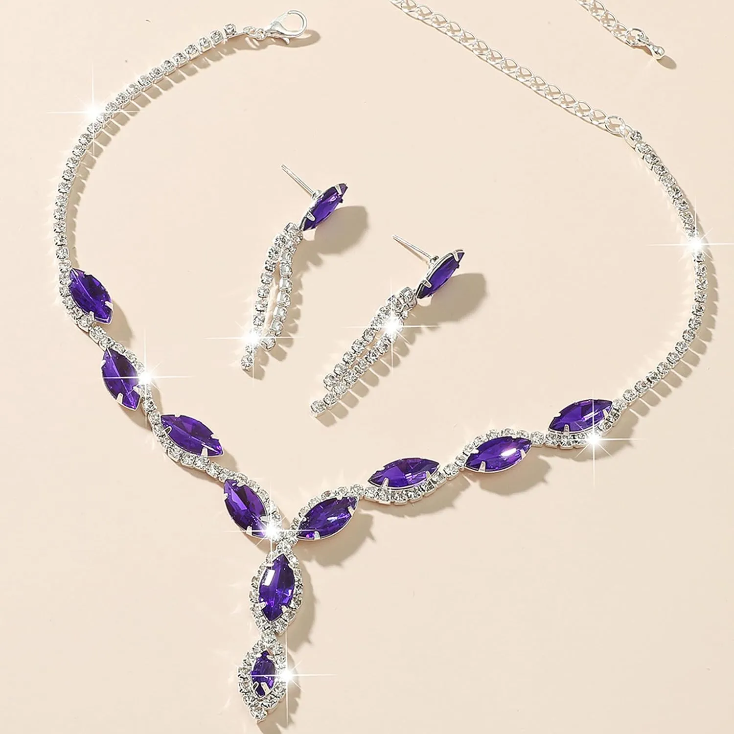 Bridal Wedding Jewelry Sets for Brides Bridesmaid Formal Rhinestone Necklace and Earrings Set Costume Jewelry for Women Prom Jewelry Set Accessories for Wedding Day
