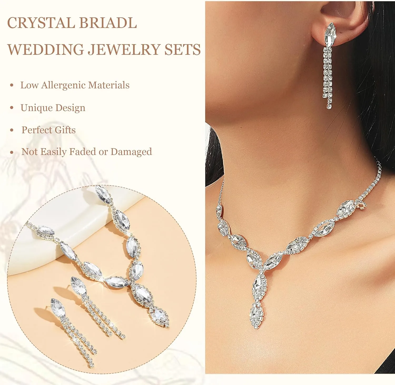 Bridal Wedding Jewelry Sets for Brides Bridesmaid Formal Rhinestone Necklace and Earrings Set Costume Jewelry for Women Prom Jewelry Set Accessories for Wedding Day