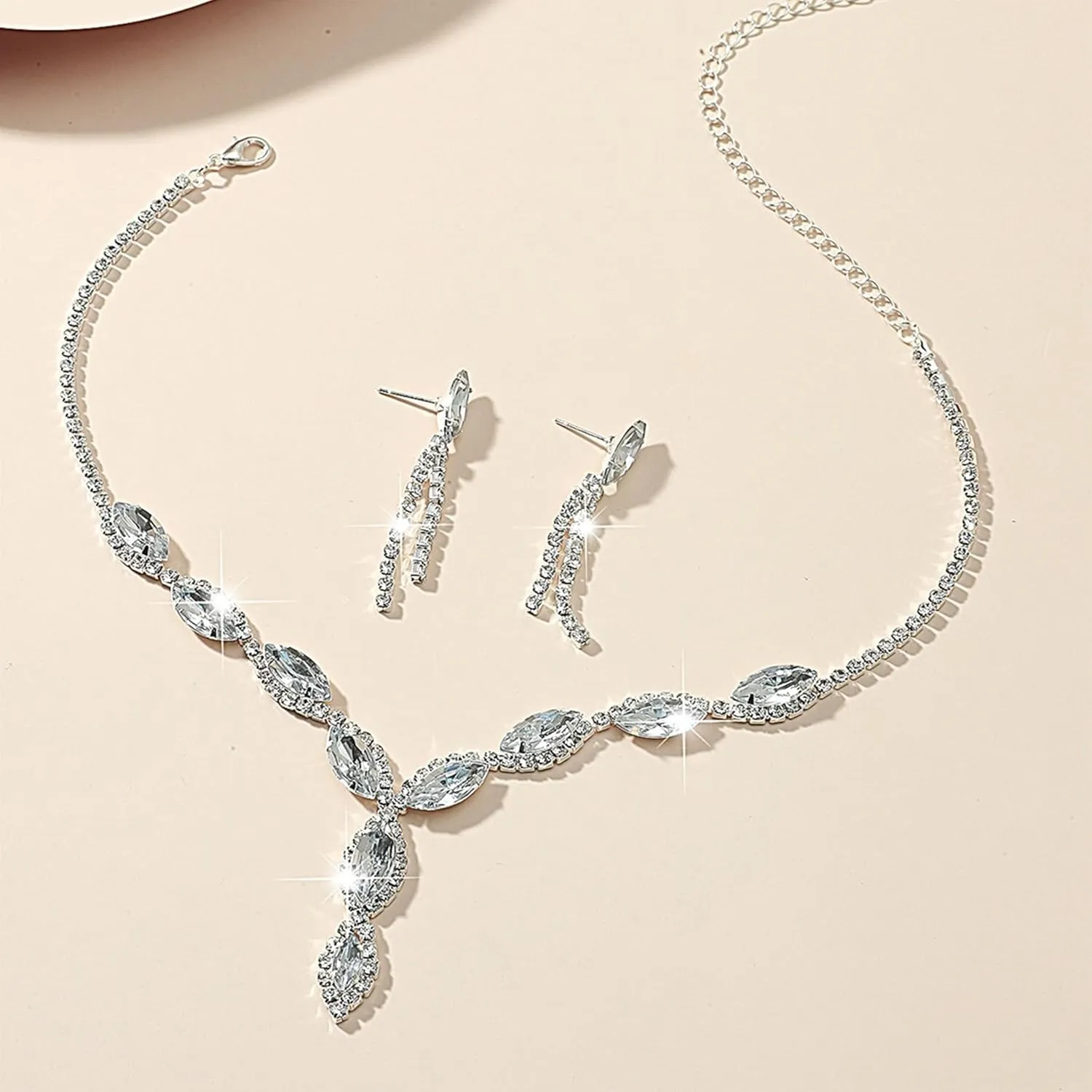 Bridal Wedding Jewelry Sets for Brides Bridesmaid Formal Rhinestone Necklace and Earrings Set Costume Jewelry for Women Prom Jewelry Set Accessories for Wedding Day