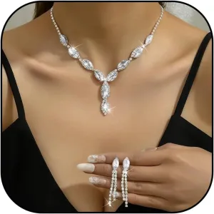 Bridal Wedding Jewelry Sets for Brides Bridesmaid Formal Rhinestone Necklace and Earrings Set Costume Jewelry for Women Prom Jewelry Set Accessories for Wedding Day