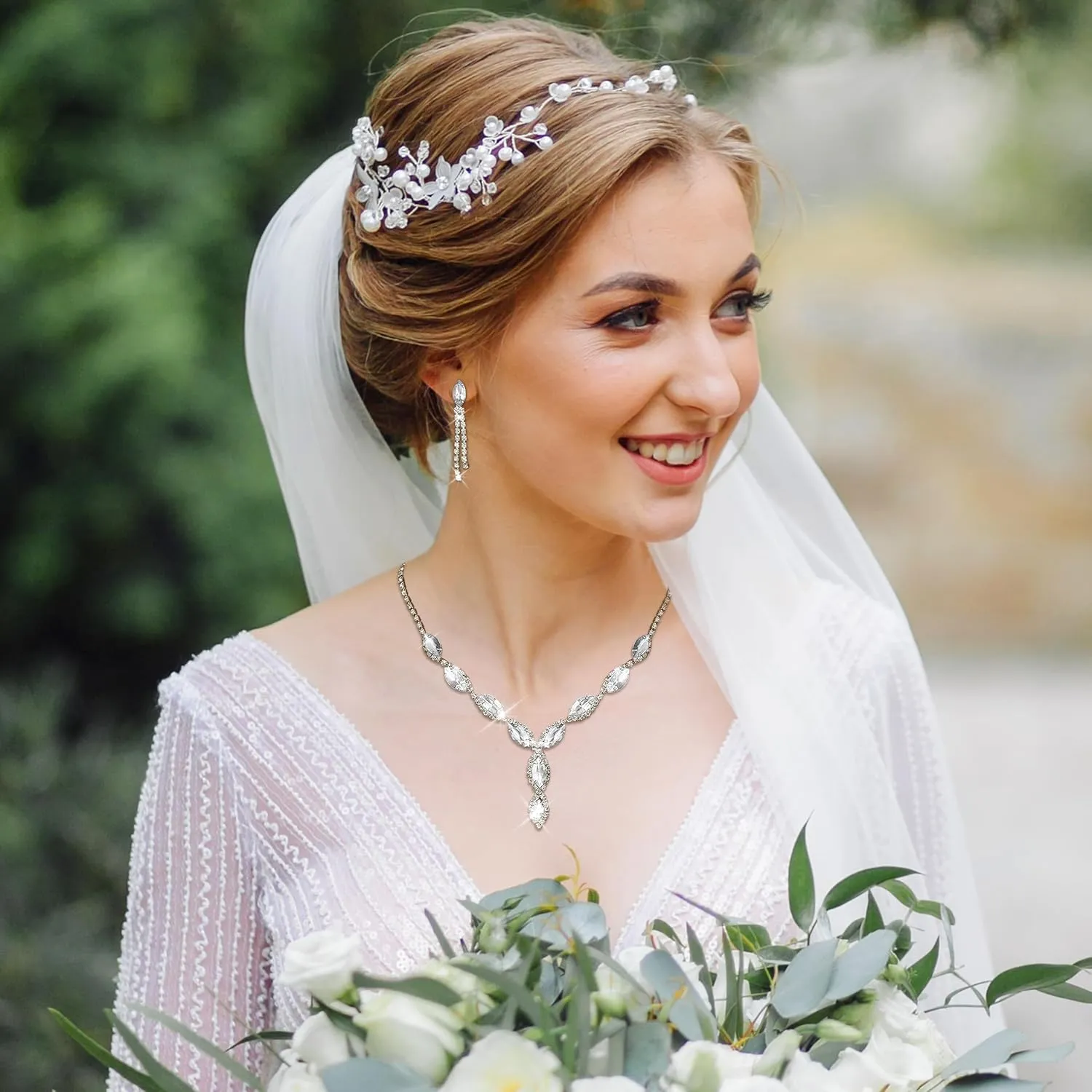 Bridal Wedding Jewelry Sets for Brides Bridesmaid Formal Rhinestone Necklace and Earrings Set Costume Jewelry for Women Prom Jewelry Set Accessories for Wedding Day