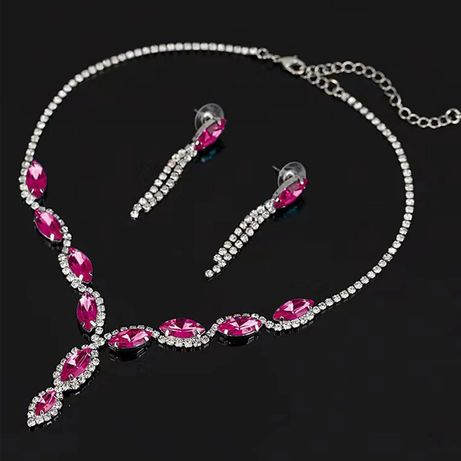 Bridal Wedding Jewelry Sets for Brides Bridesmaid Formal Rhinestone Necklace and Earrings Set Costume Jewelry for Women Prom Jewelry Set Accessories for Wedding Day
