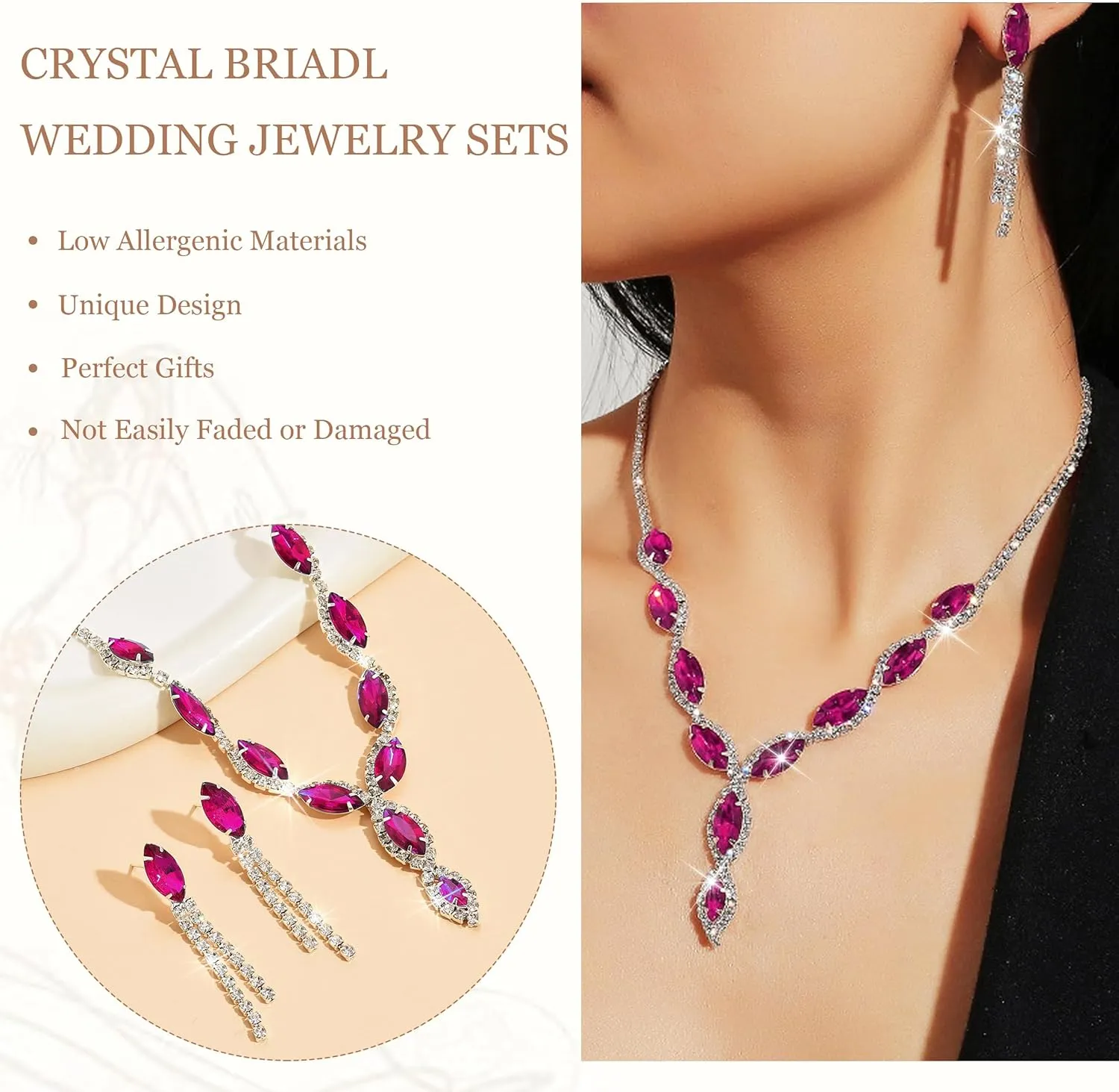 Bridal Wedding Jewelry Sets for Brides Bridesmaid Formal Rhinestone Necklace and Earrings Set Costume Jewelry for Women Prom Jewelry Set Accessories for Wedding Day