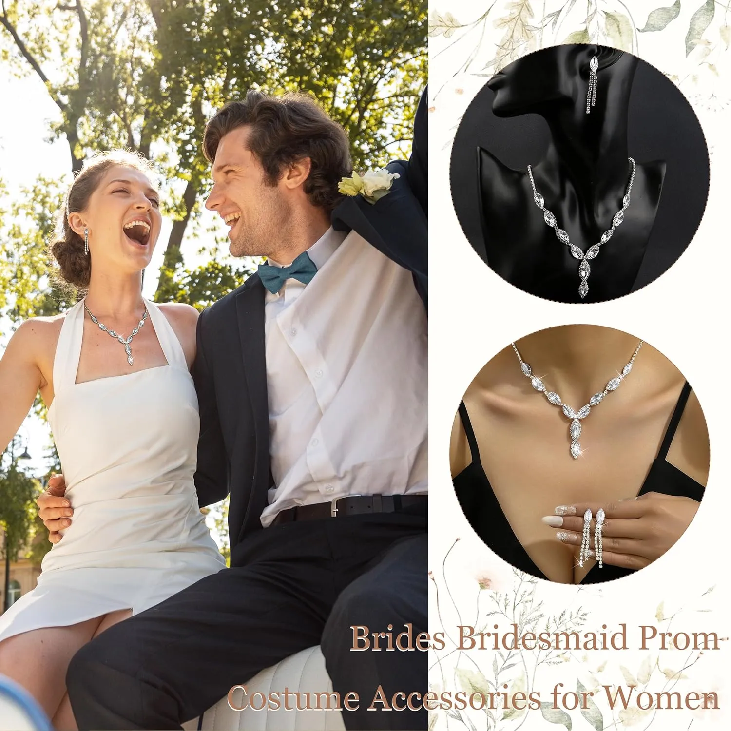 Bridal Wedding Jewelry Sets for Brides Bridesmaid Formal Rhinestone Necklace and Earrings Set Costume Jewelry for Women Prom Jewelry Set Accessories for Wedding Day