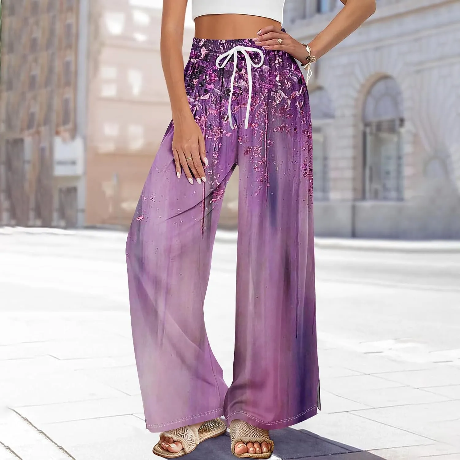 Business Casual Pants for Women Elastic Waist Dressy Baggy Trendy Casual Palazzo Relaxed Fit High Waist Trousers