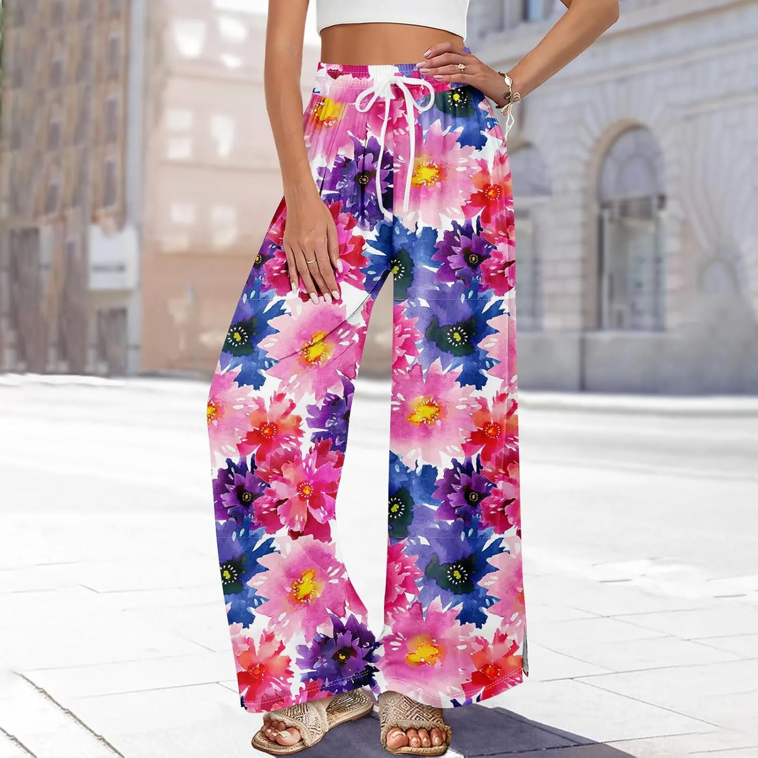 Business Casual Pants for Women Elastic Waist Dressy Baggy Trendy Casual Palazzo Relaxed Fit High Waist Trousers