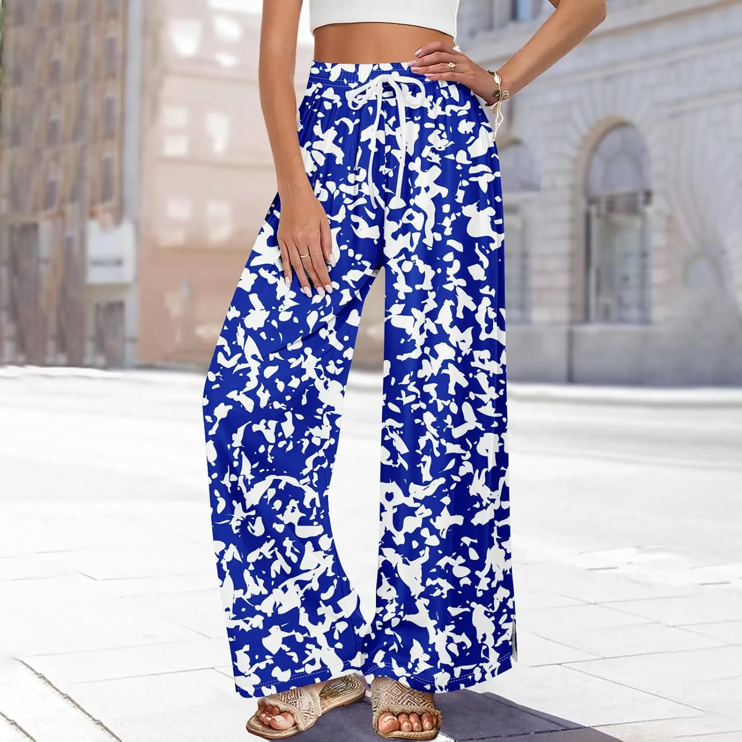 Business Casual Pants for Women Elastic Waist Dressy Baggy Trendy Casual Palazzo Relaxed Fit High Waist Trousers