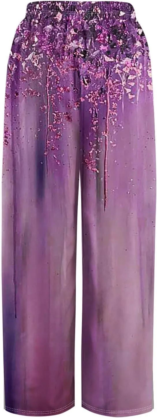 Business Casual Pants for Women Elastic Waist Dressy Baggy Trendy Casual Palazzo Relaxed Fit High Waist Trousers